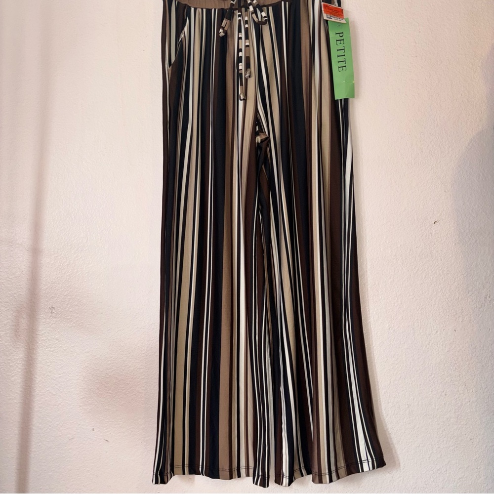 Park and Main Woman’s Striped Wide Leg Flowy Pants in Brown & Black Size PM NWT